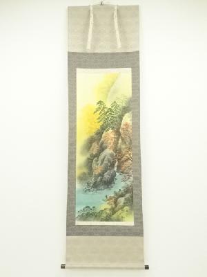 高井一鳳筆　彩色山水　肉筆絹本掛軸